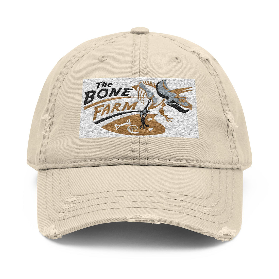 Distressed Embroidered Dad Hat — The Bone Farm Triceratops Fishing Cap